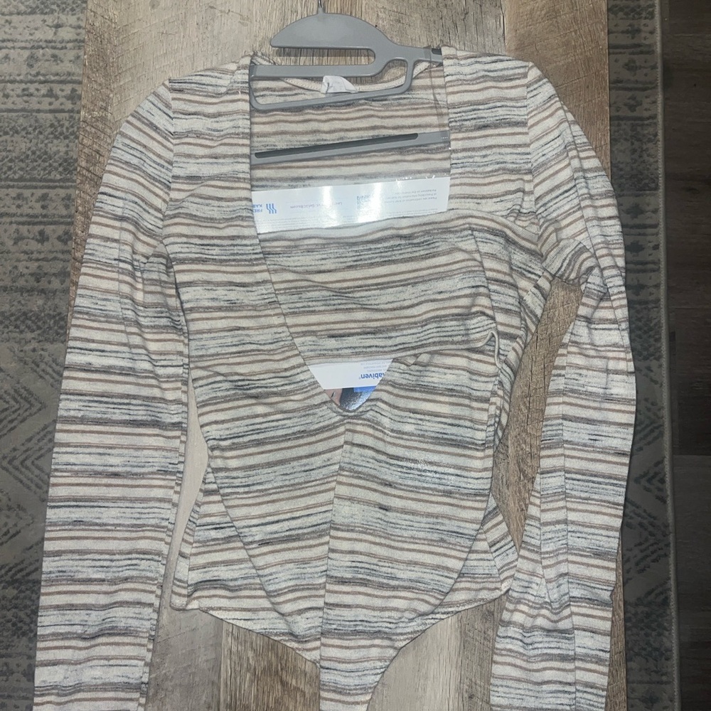 Le Lis Multi-Striped Bodysuit - Gray, White, and Tan